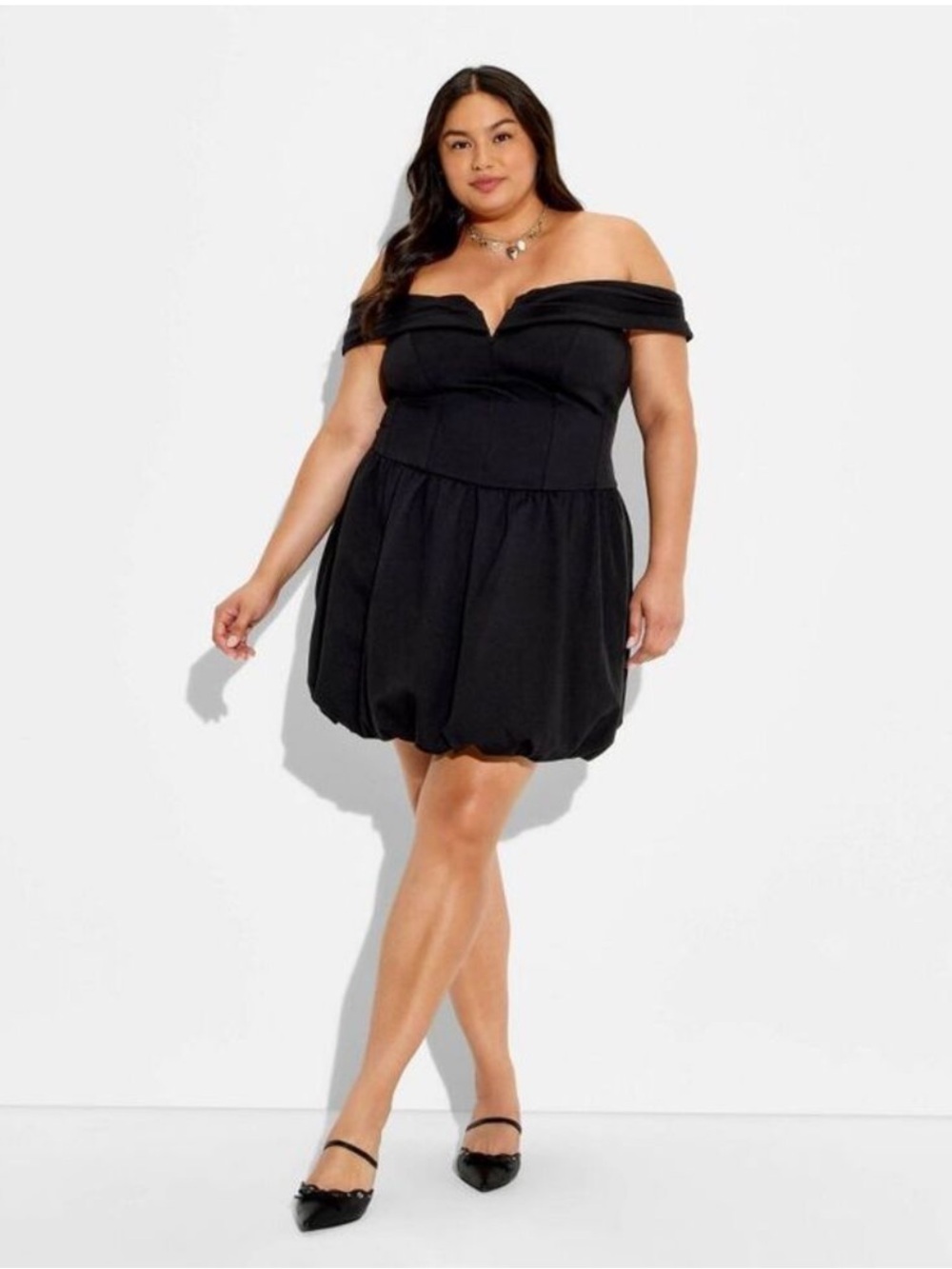 wild fable Black Off-Shoulder Bubble Hem Mini Dress